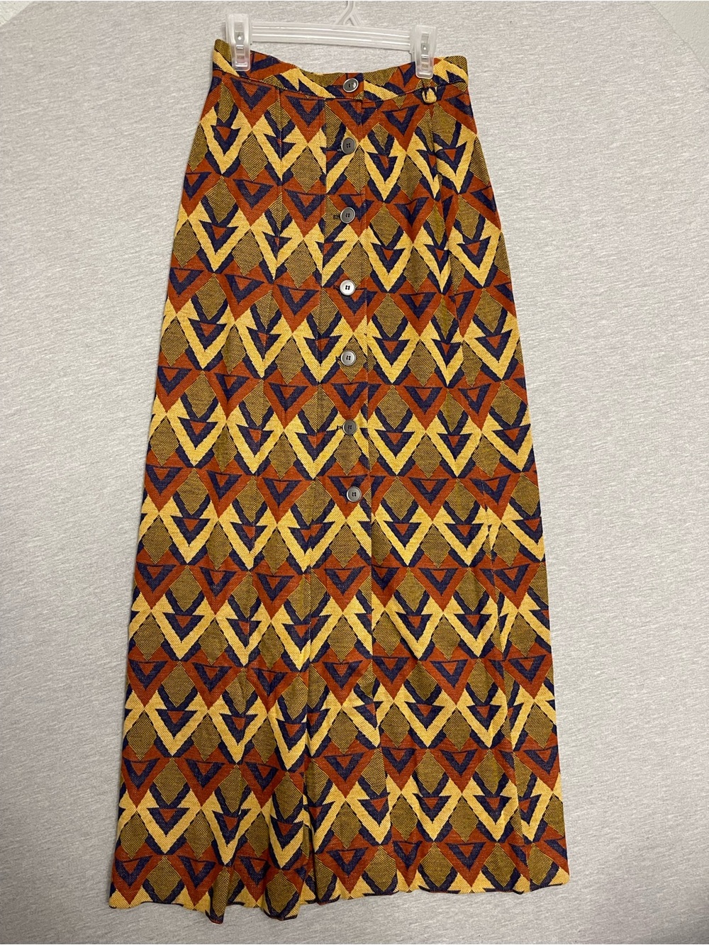 Vintage 70s Country Set Geometric Chevron Knit Maxi Skirt Boho